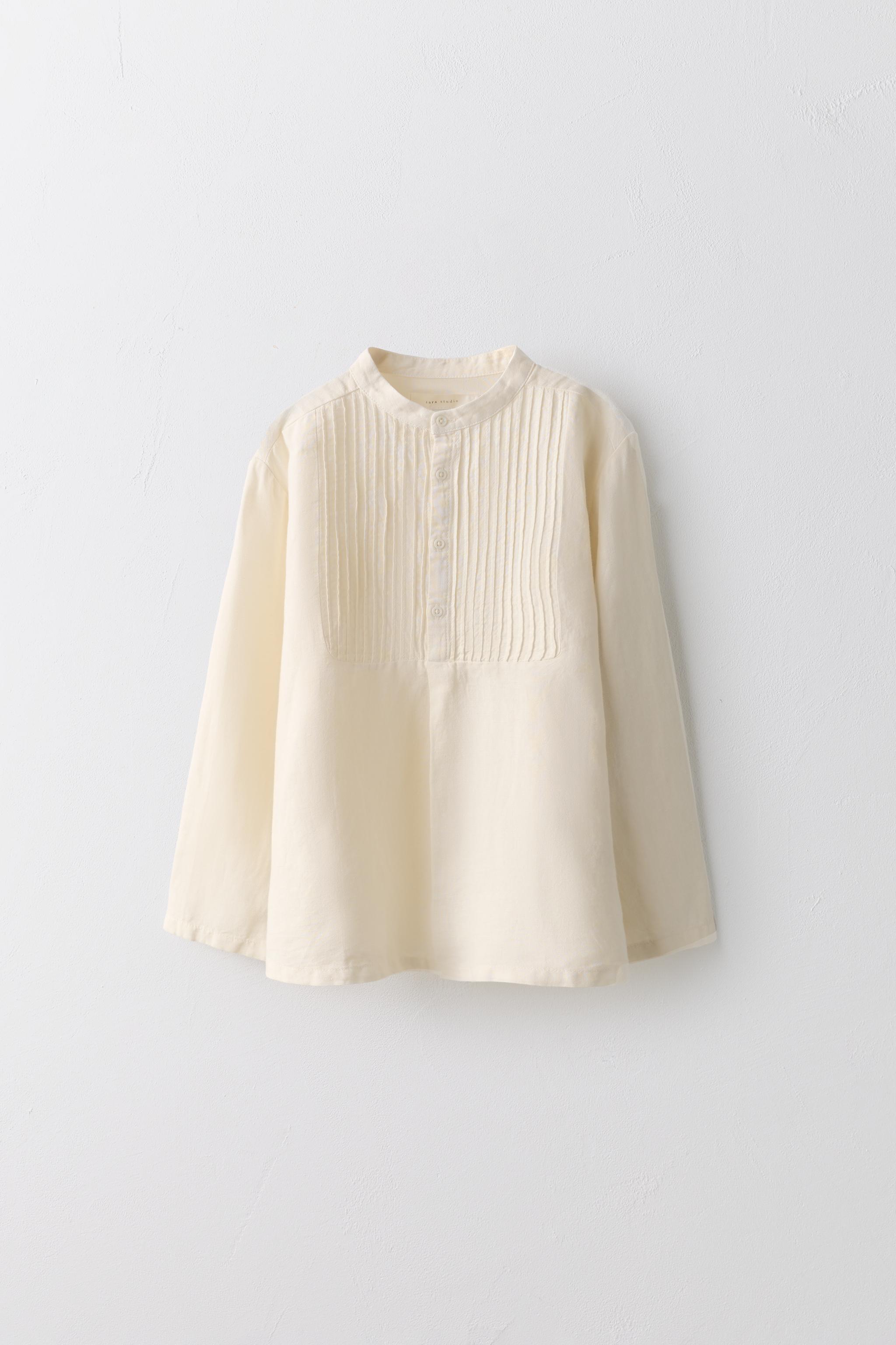 AGES 6-10 / LIMITED EDITION LINEN COTTON BLOUSE WITH PLEATS